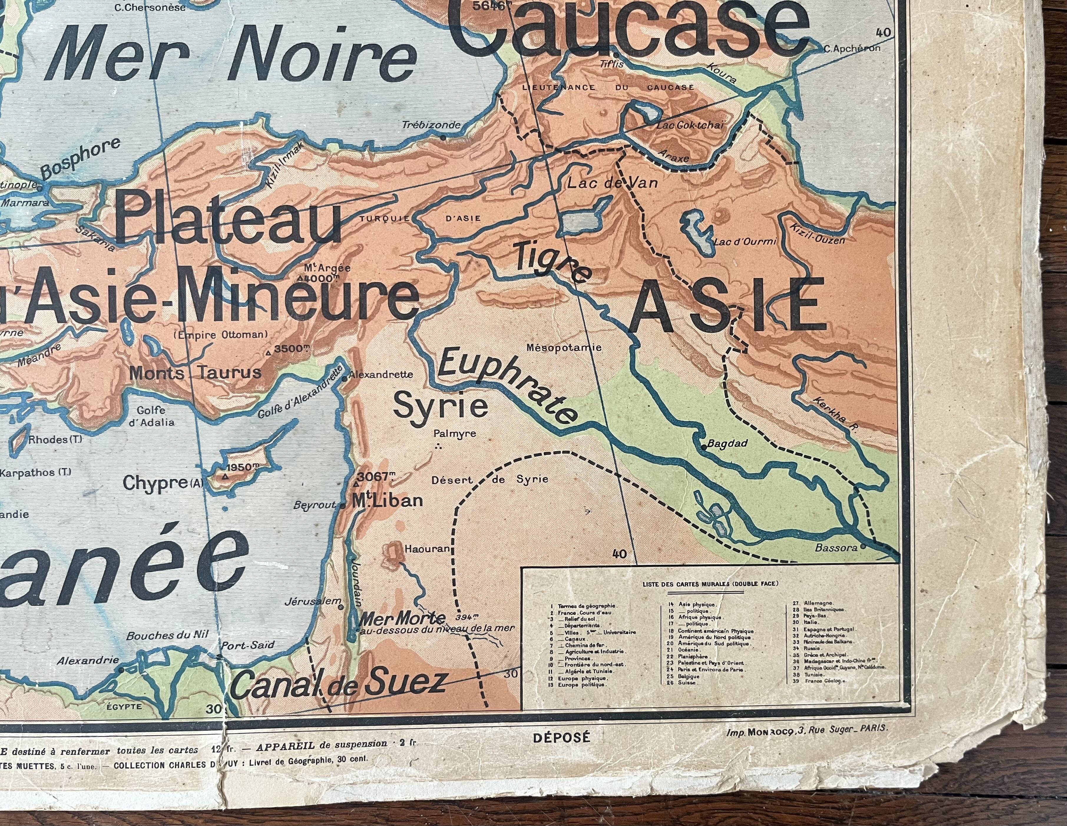 Old school map Vidal-Lablache Mézières 12, T33, 1910 Europe relief