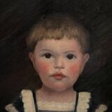 Oil on canvas 19th century young child carrying his cat gilded frame