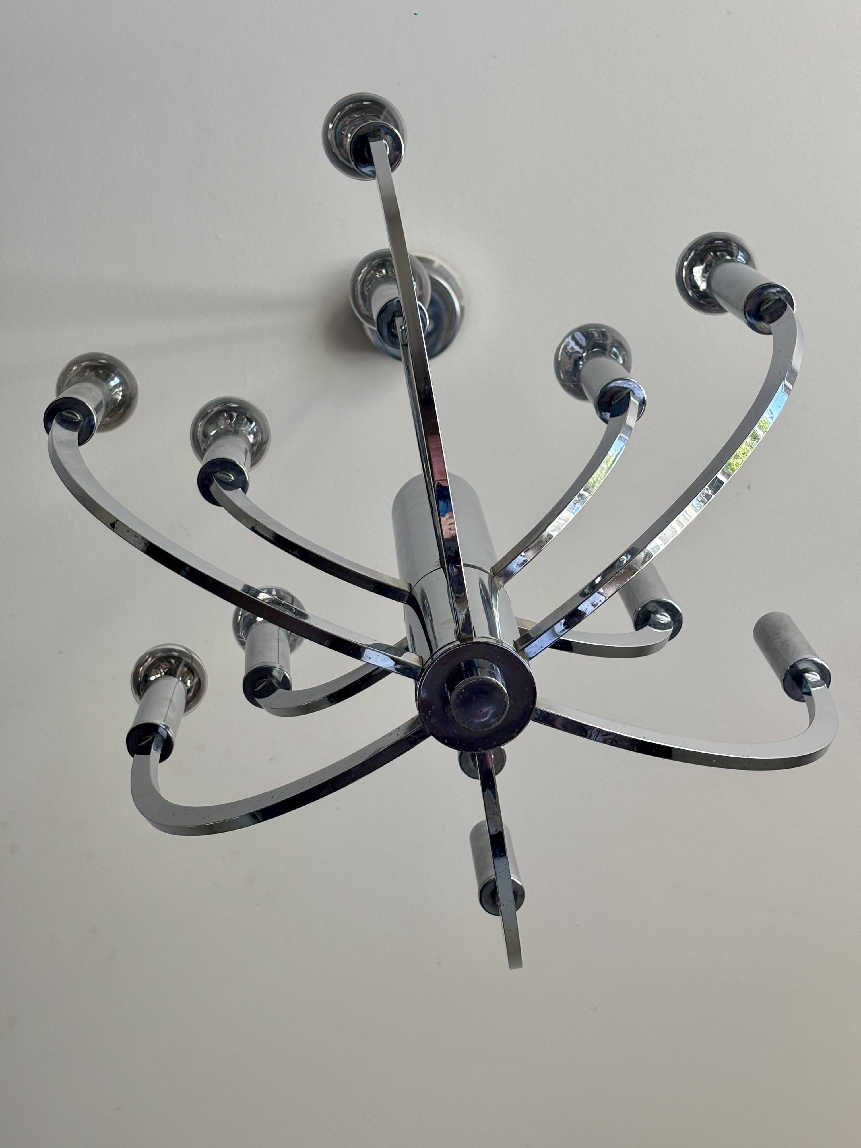 Chrome chandelier with 12 lights in the style of Gaetano Sciolari – 1970s