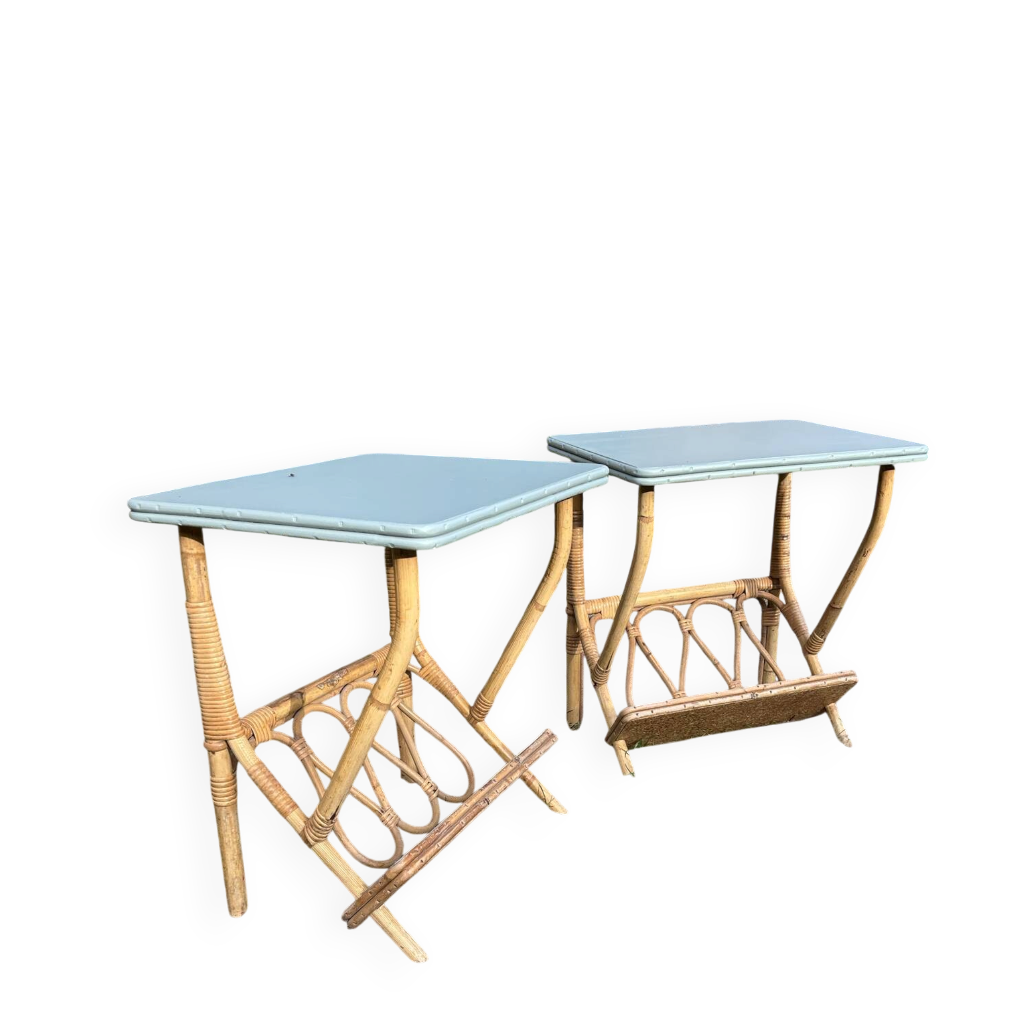 Paire de chevets en rotin vintage 1960