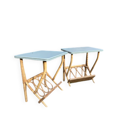 Pair of vintage 1960s rattan bedside tables.