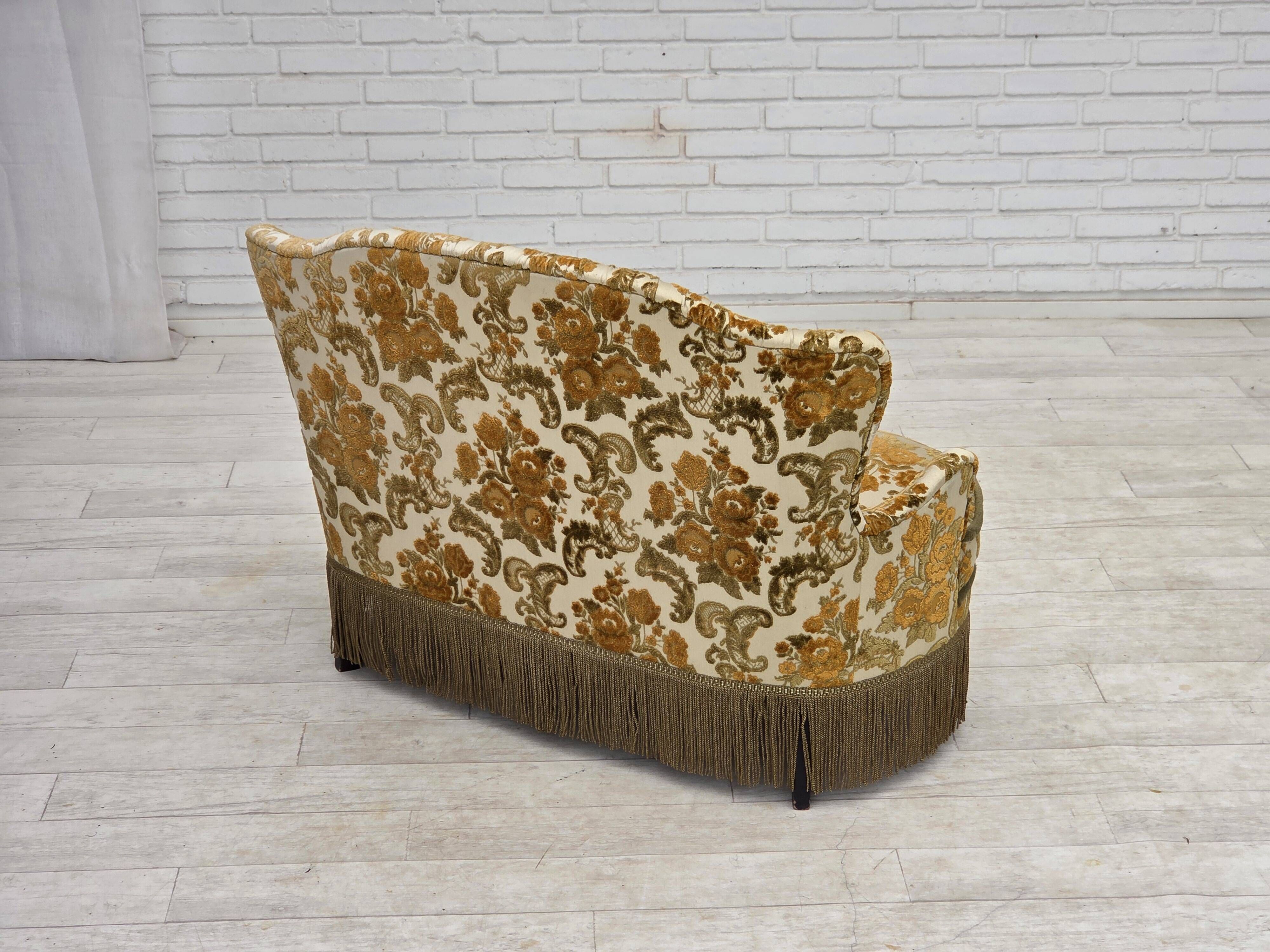 1970s, small 2-seater Danish sofa, brown/beige furniture fabric.