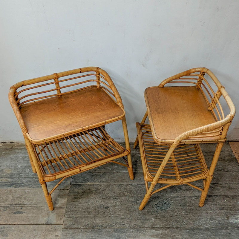 Pair of rattan bedside tables