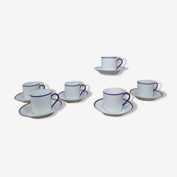 6 tasses Haviland Limoges pour Rochas filet bleu