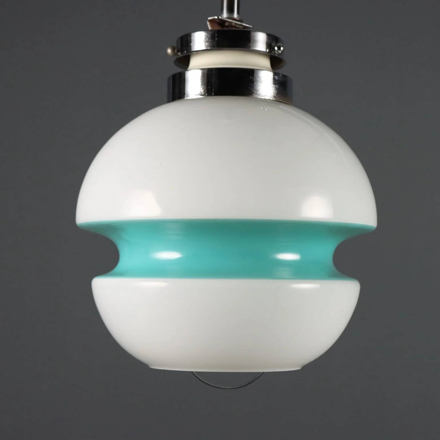Vintage white glass pendant light, Italian design 1960s-1970s.