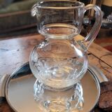 Engraved glass jug with floral decoration – 75 cl – mid 20th century