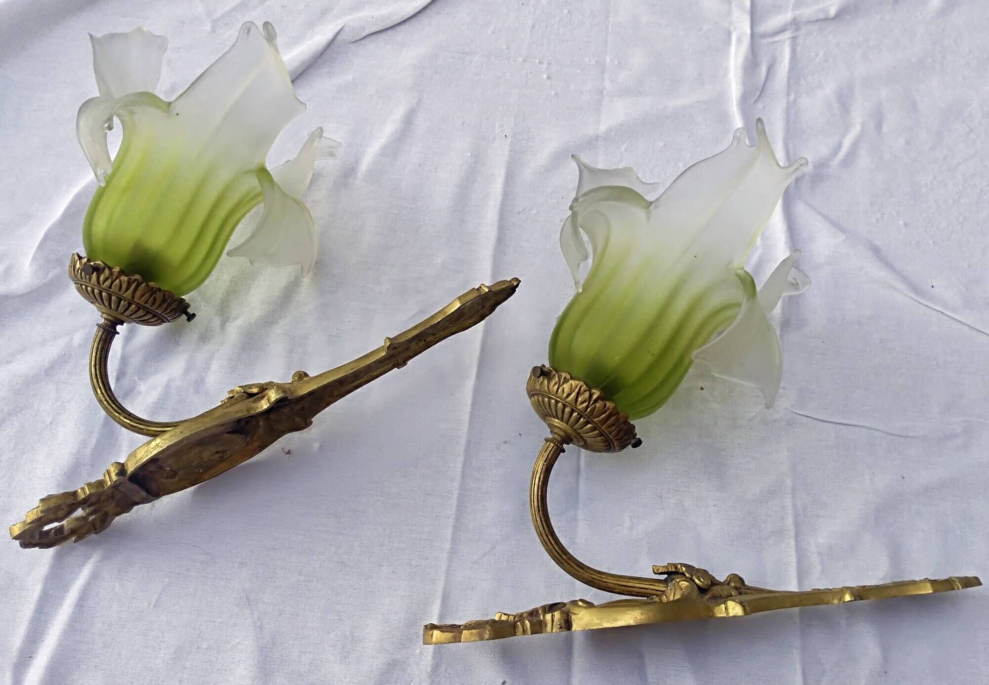 Pair of gilded metal glass paste sconces from the early 20th century