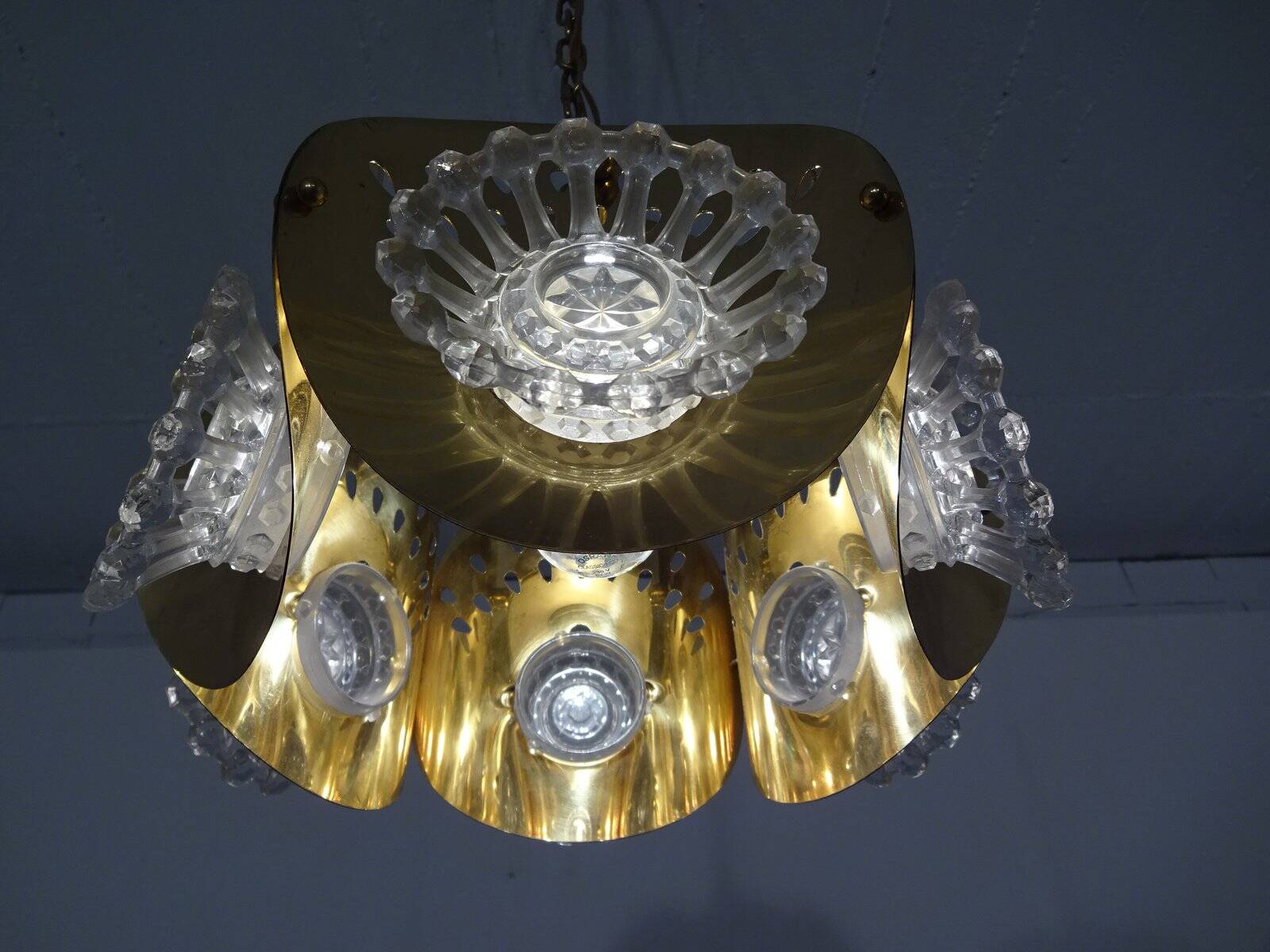 Italian brass and glass ceiling lamp, 1960s