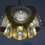 Italian brass and glass ceiling lamp, 1960s