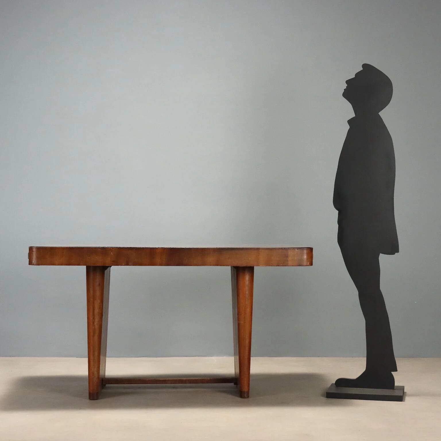 Wooden table with burl veneer from the 1940s.