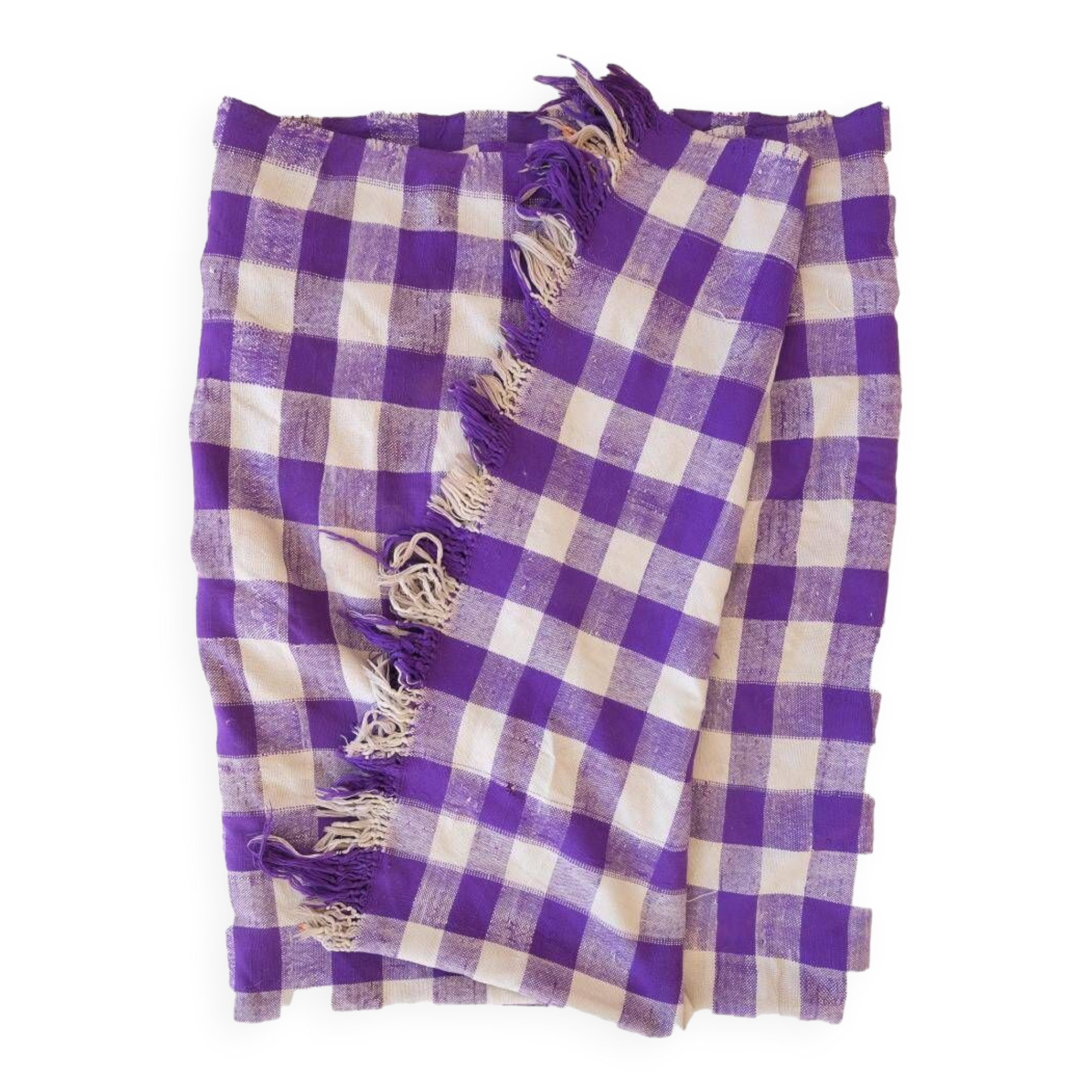 Vintage Haik purple check blanket from Morocco - 166 x 203 cm