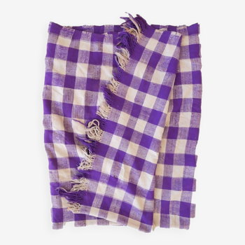 couverture vintage Haik à carreaux violet du maroc - 166 x 203 cm