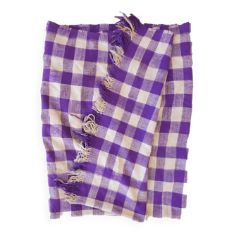 couverture vintage Haik à carreaux violet du maroc - 166 x 203 cm