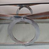 Vintage coffee table 70s rectangular top smoked glass chrome foot
