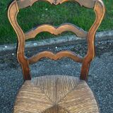 Set of 4 Louis XV straw chairs – solid wood – curved backrest