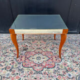 Small wooden coffee table with a mirror from the 1950s.