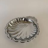 Large silver-plated serving dish in the shape of a vintage shell.