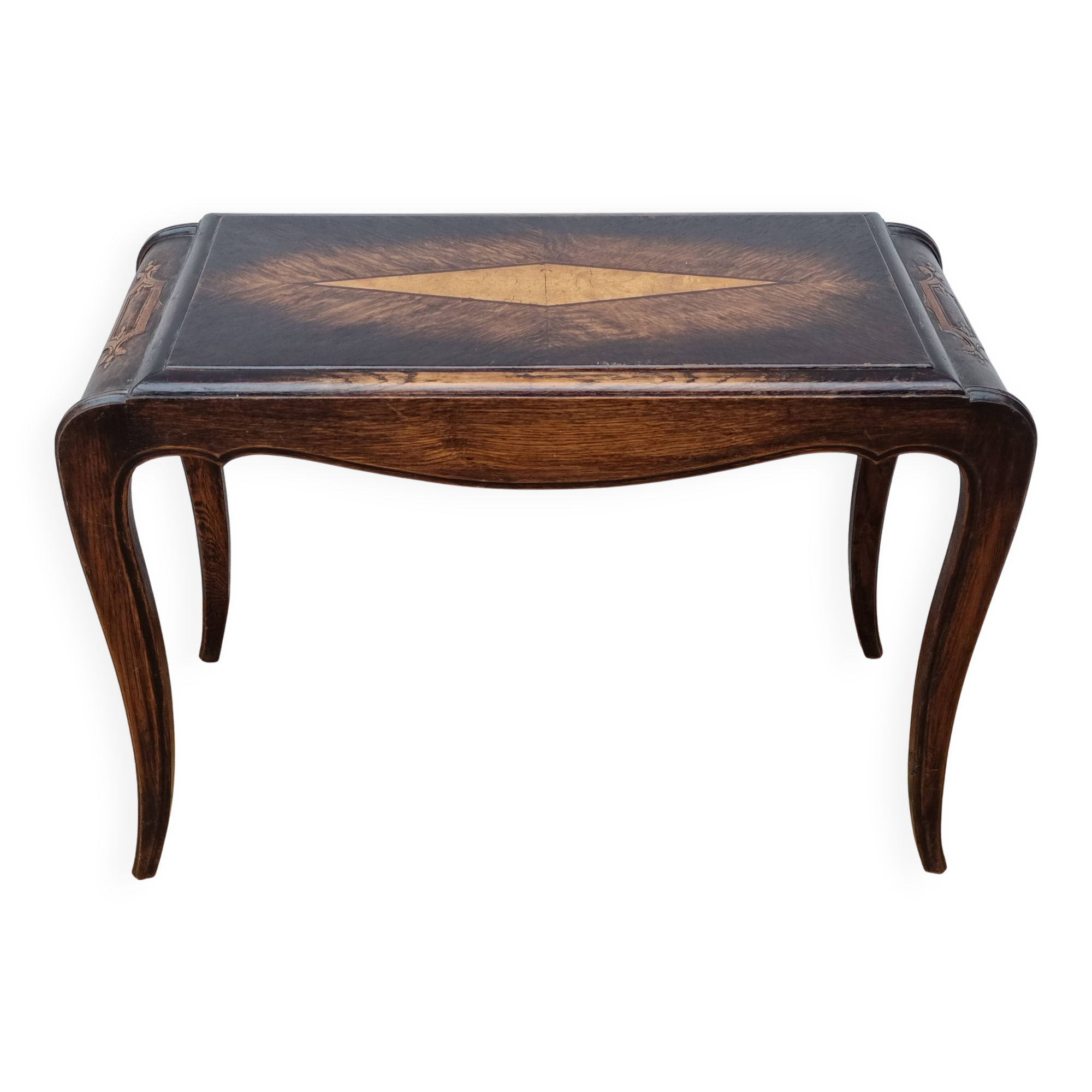 Vintage coffee table in marquetry wood, Louis XV style, 70 x 34 x 52 cm