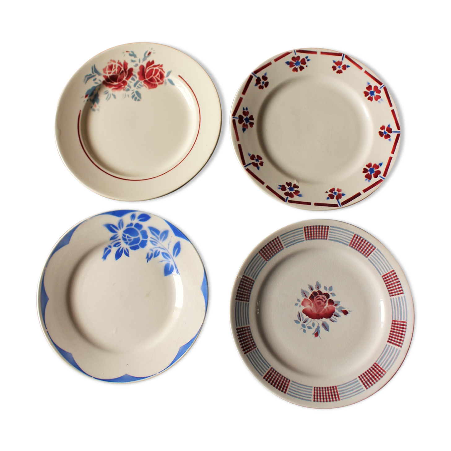Lot 4 plates Art Deco mismatched Badonviller Digoin