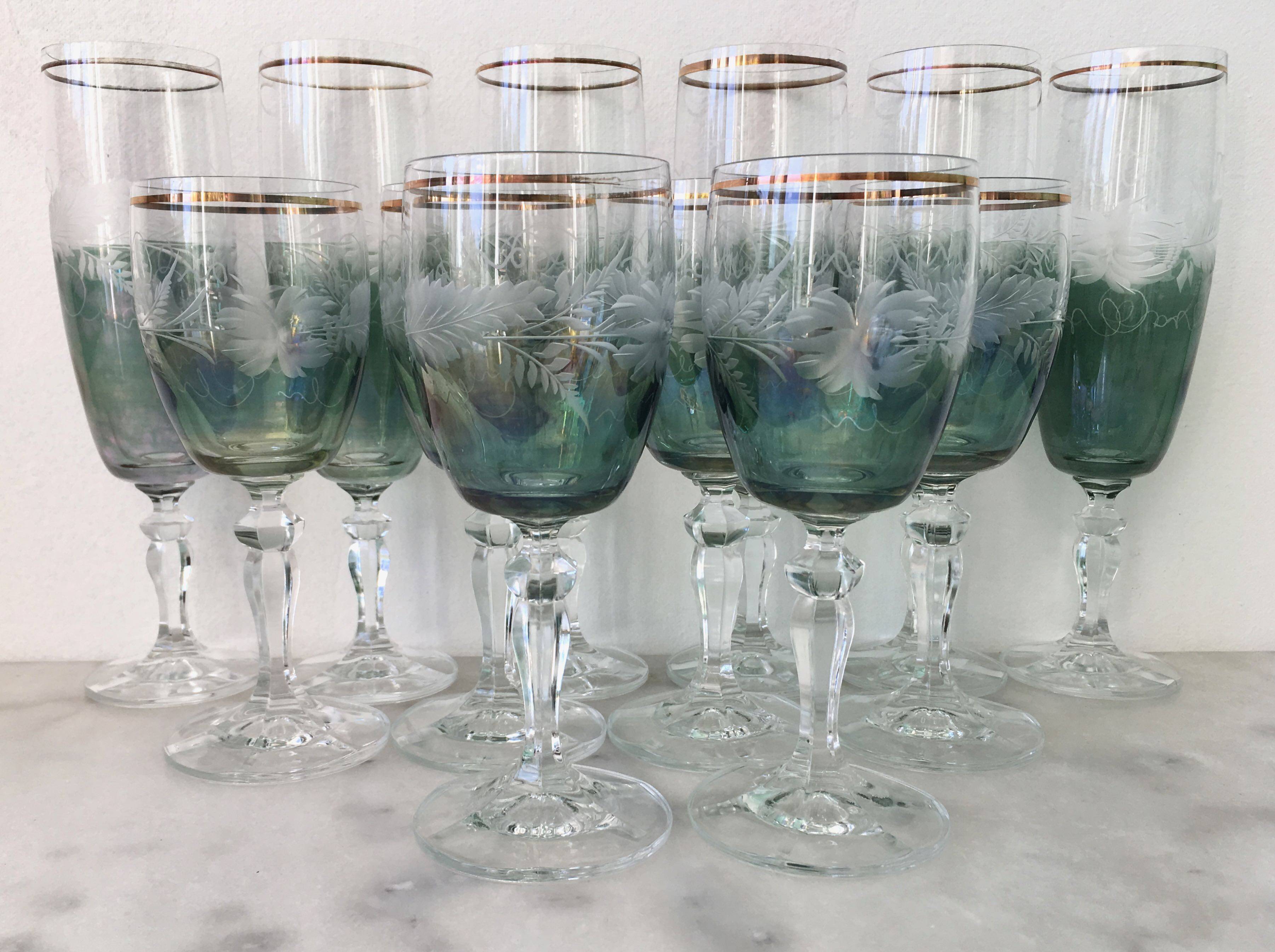 6 wine glasses and 6 crystal champagne flutes