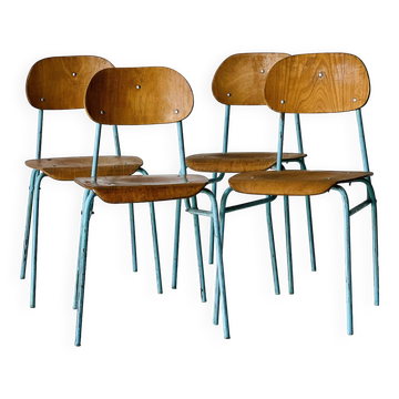 Chaises d'école industrielles, ensemble de 4