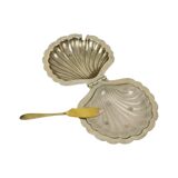 Beurrier coquillage en métal chromé et verre et couteau, Angleterre