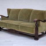 1950s, 3-seater Danish sofa, original condition, furniture velour, oak.