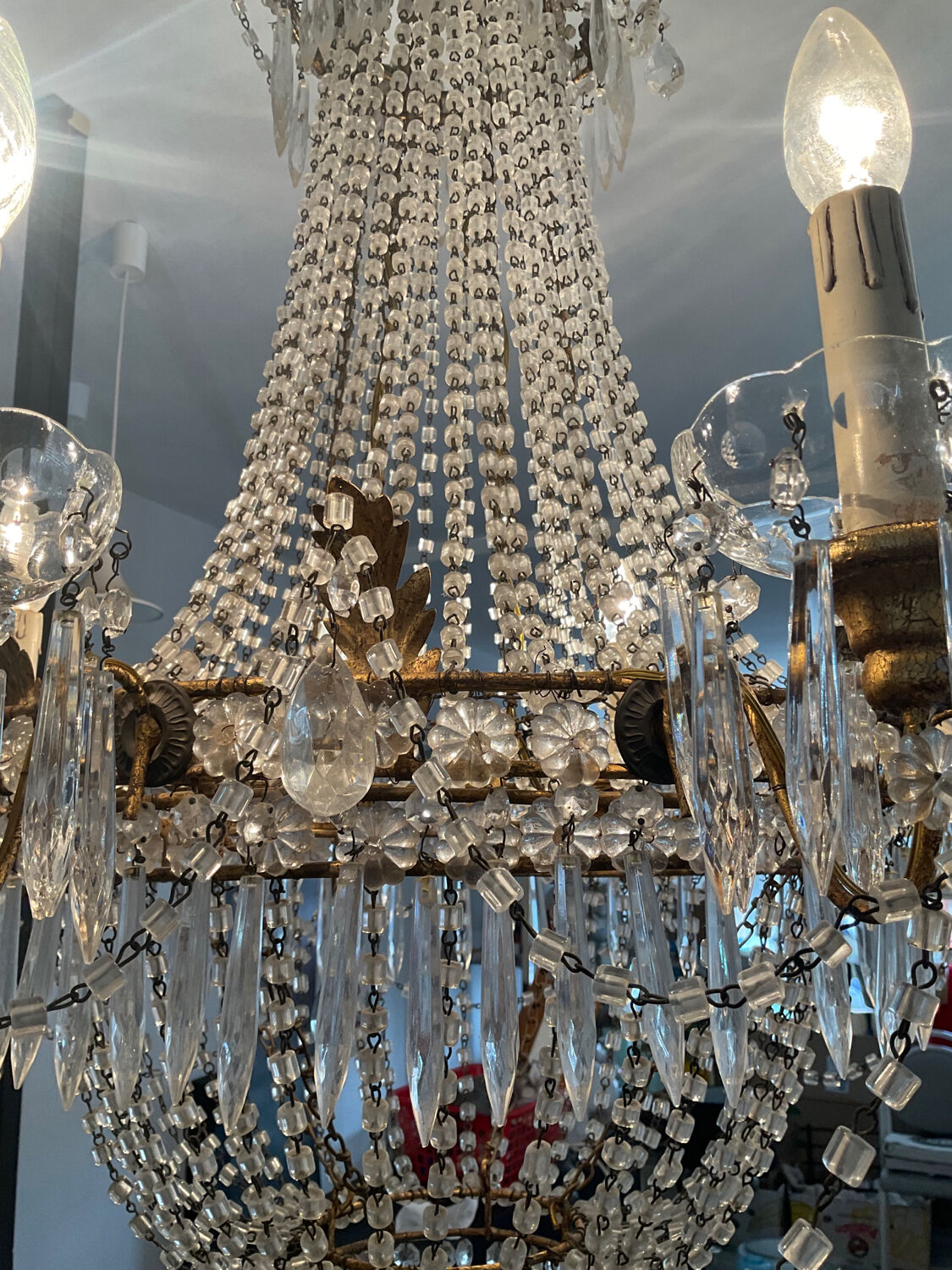 Large Montgolfière chandelier with crystal drops