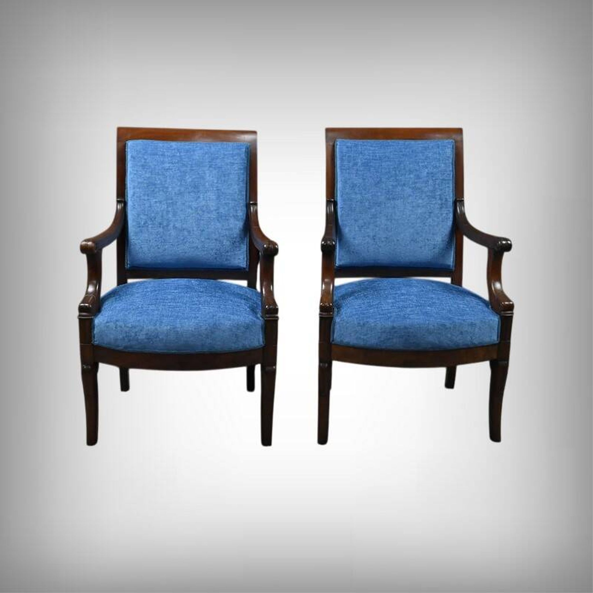 Pair of mahogany armchairs, Restoration period – early 19th century