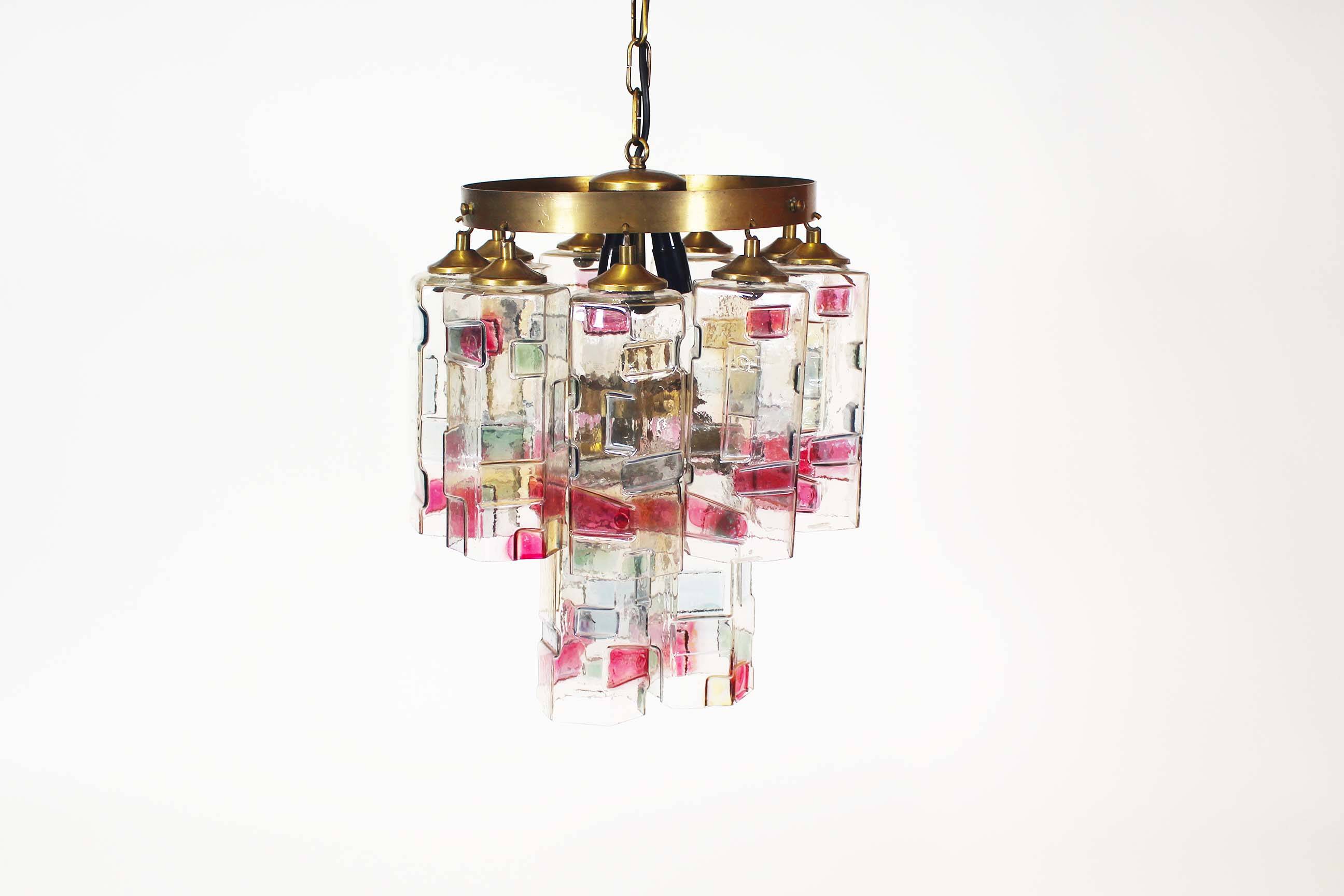 Muranoglass and brass chandelier attributed to Poliarte