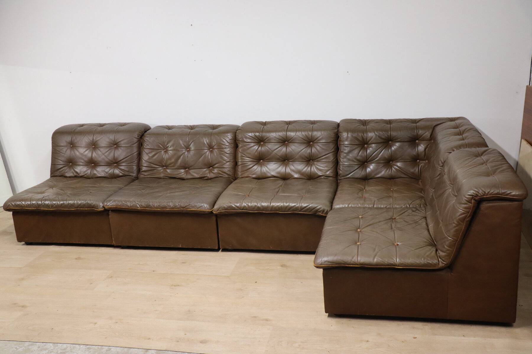 Vintage modular patchwork leather sofa, 1970s