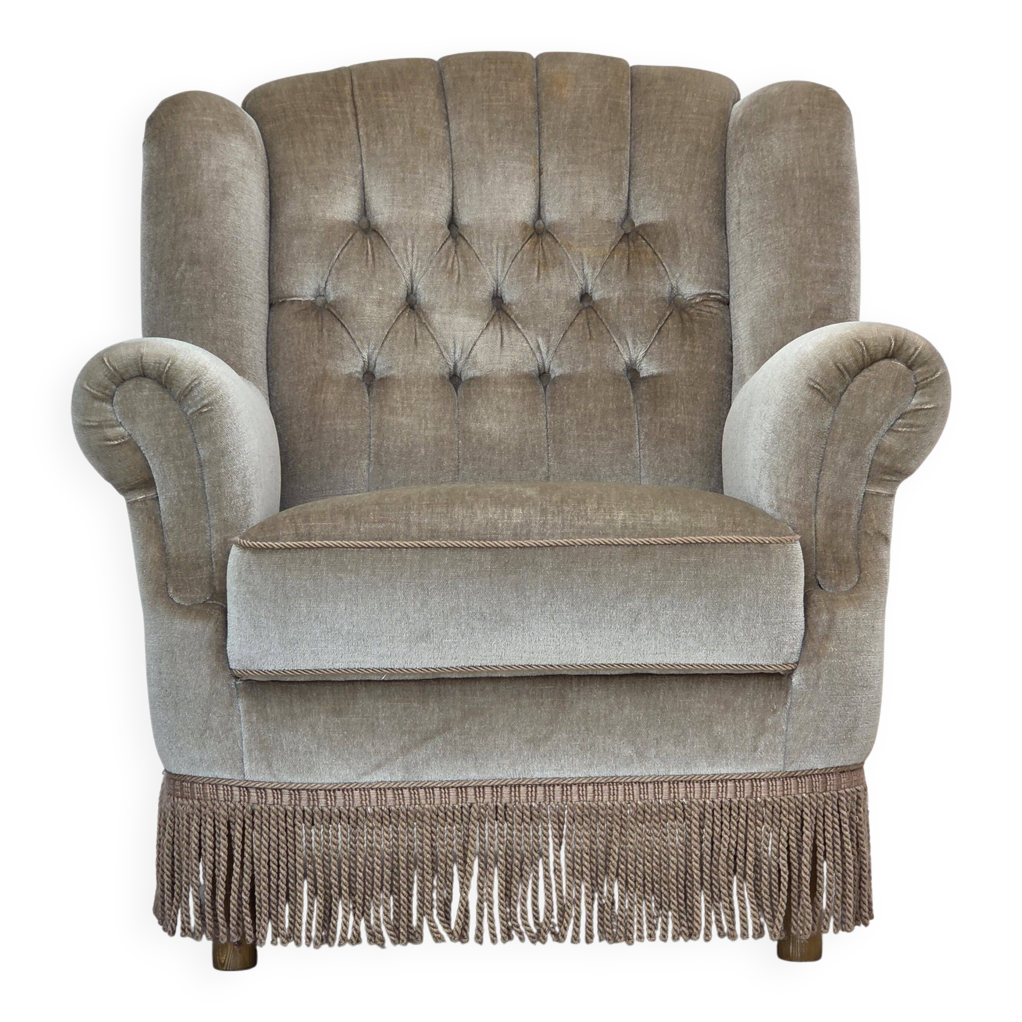 1970s, Danish armchair, original condition, furniture velour, beech wood.