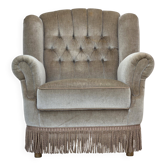 1970s, Danish armchair, original condition, furniture velour, beech wood.