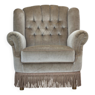 1970s, Danish armchair, original condition, furniture velour, beech wood.