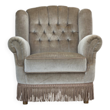 1970s, Danish armchair, original condition, furniture velour, beech wood.