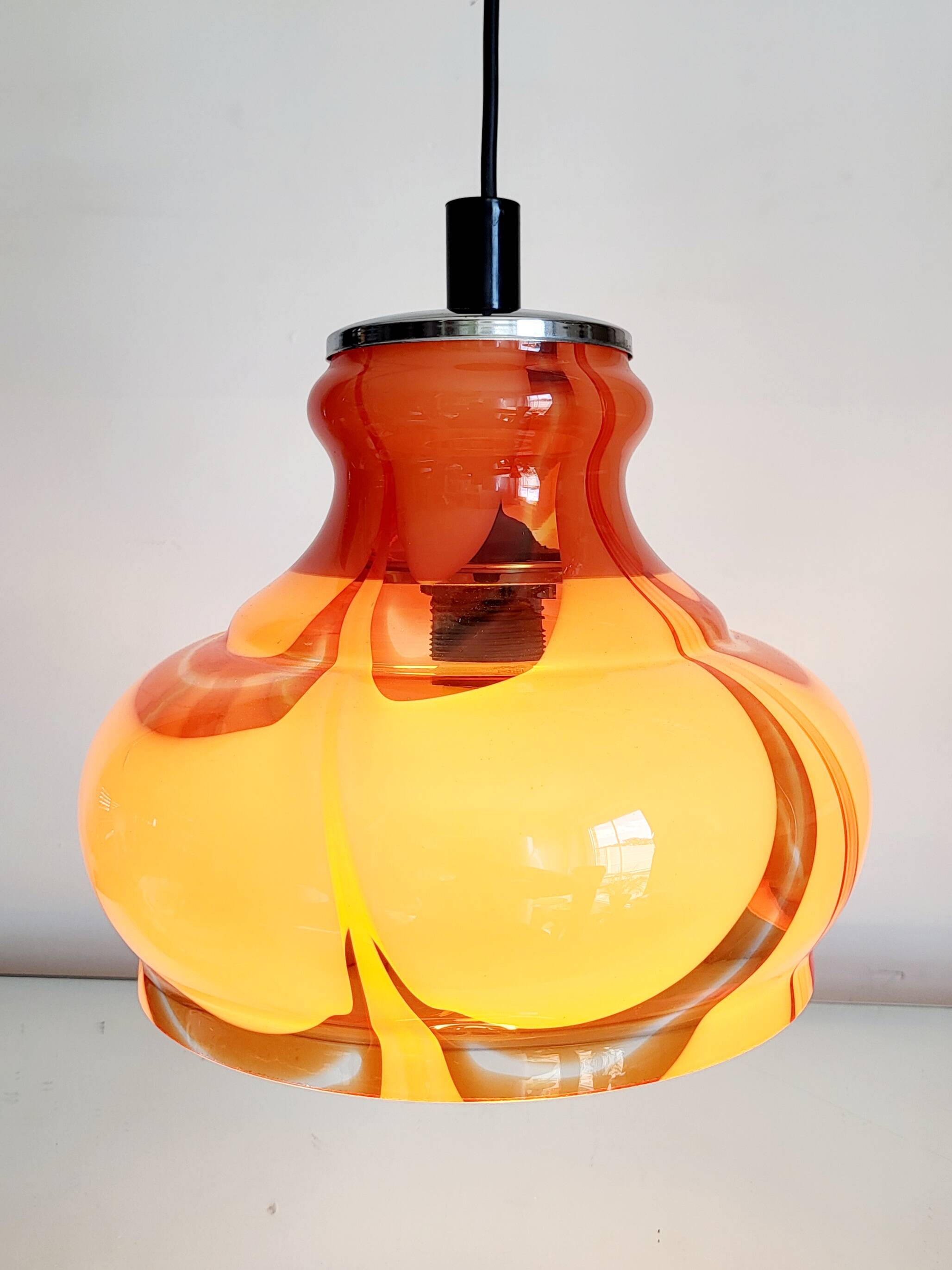 Lampe à suspension vintage en glaçure de Murano, Carlo Moretti, Italie, Jaren 1960