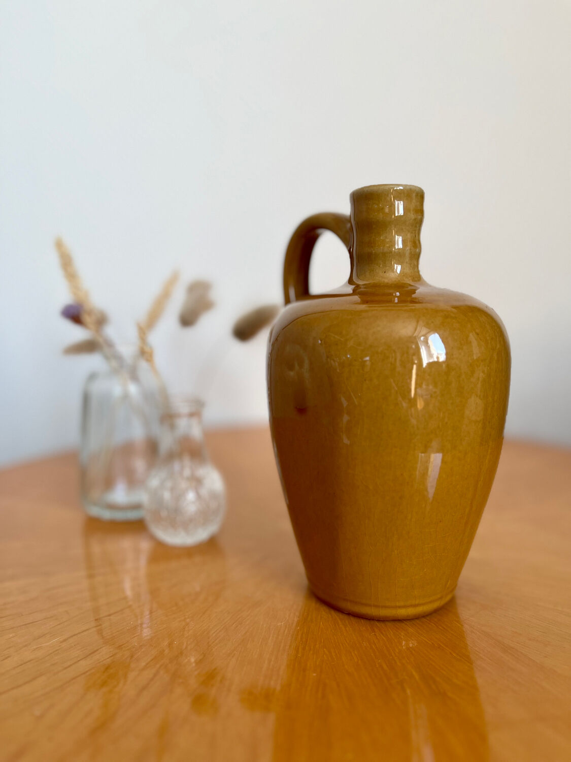 Vintage beige ceramic pitcher jug bottle