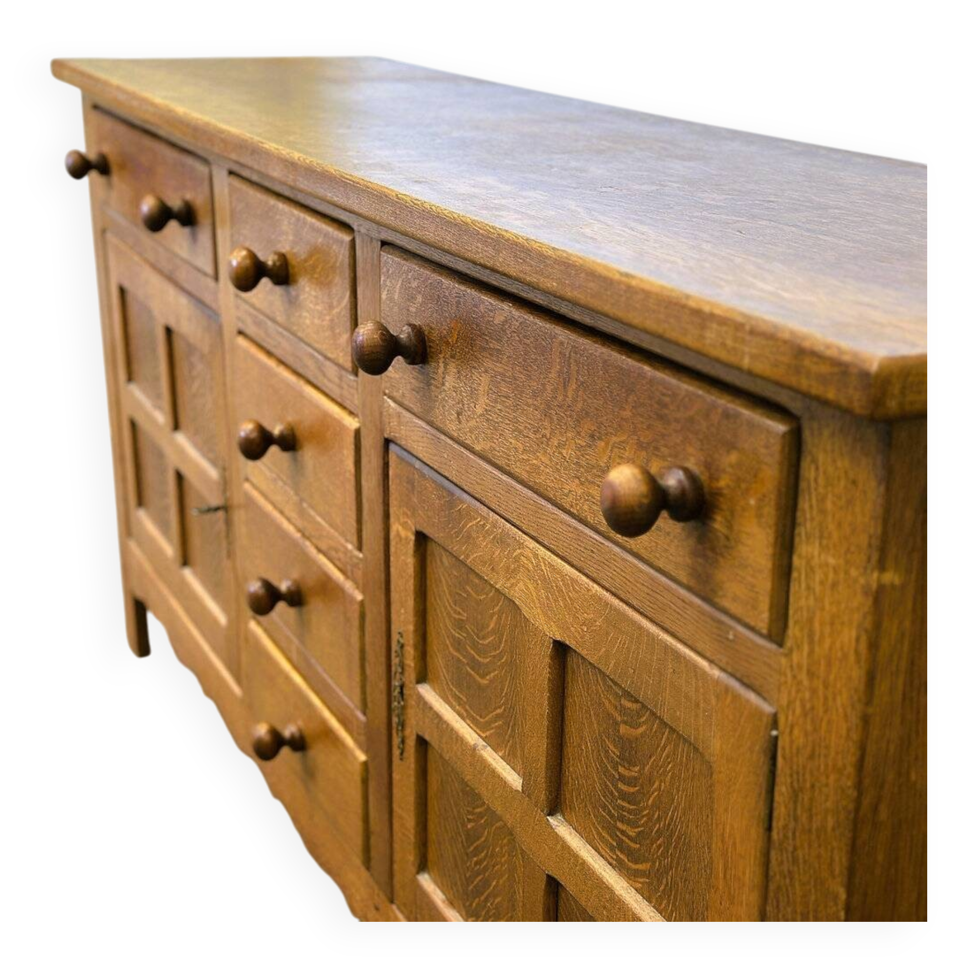 Vintage french oak sideboard with wavy details, ca. 1950s