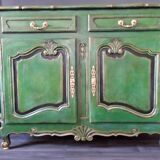 Buffet style Louis XV green and golden cerusé.