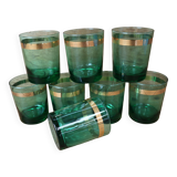 8 verres à whisky vert émeraude bande dorée Luminarc France