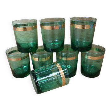 8 verres à whisky vert émeraude bande dorée Luminarc France