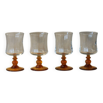 Set of 4 amber stemmed glasses