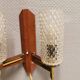 Danish double wall light in teak, brass and crystal glass.