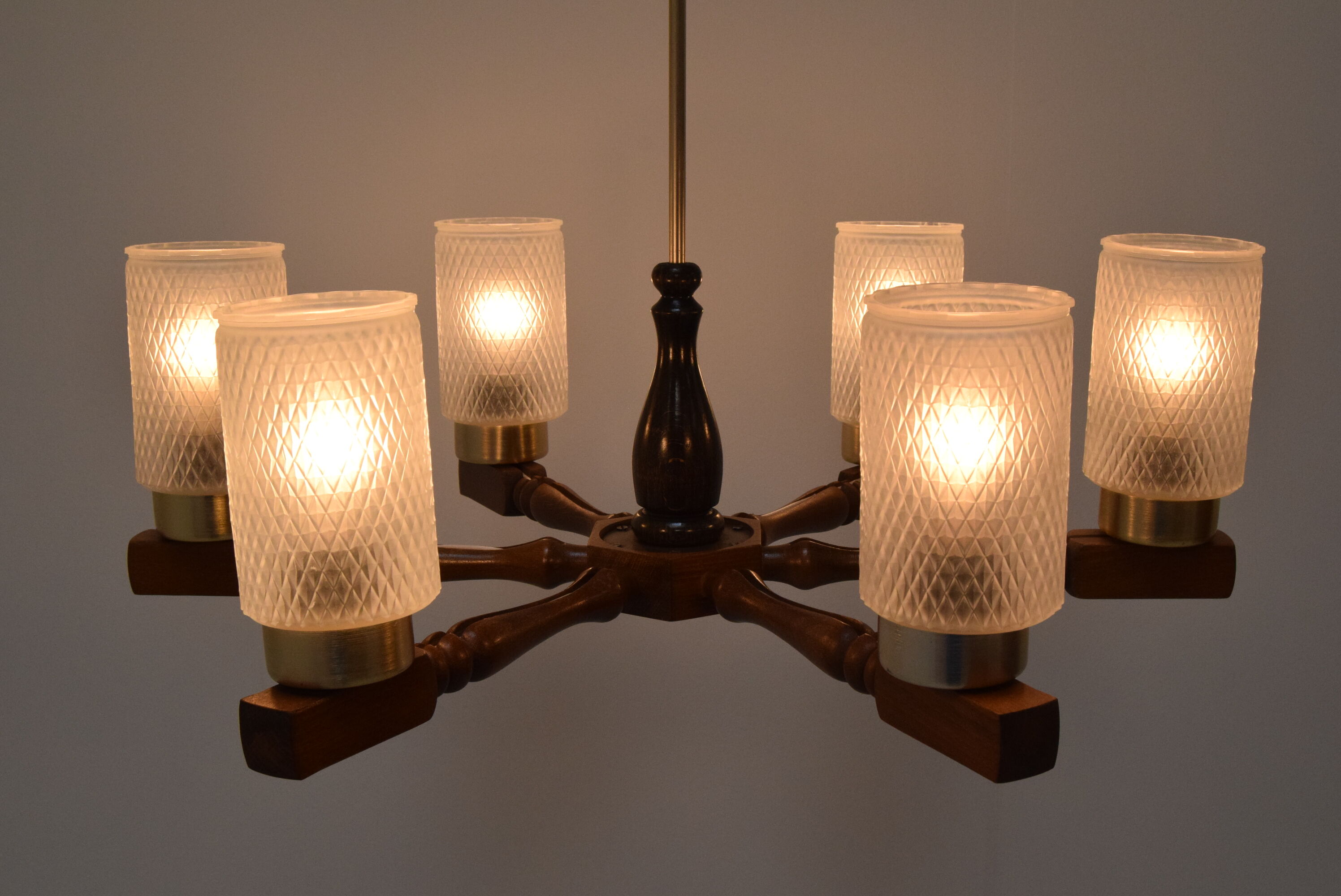 Mid-century wood chandelier  by Inva Litomerice,1970's