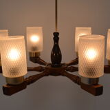 Mid-century wood chandelier  by Inva Litomerice,1970's
