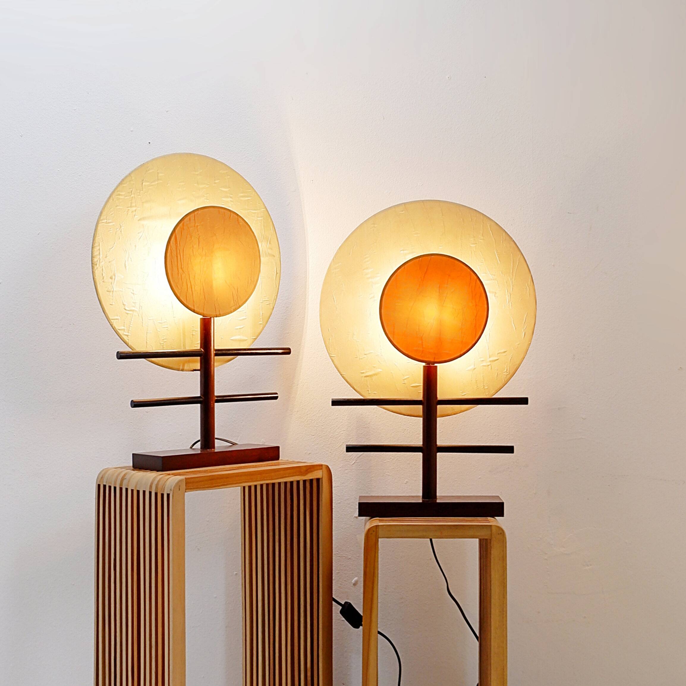 Pair of boho-style disc lamps