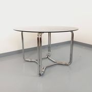 Vintage round dining table in smoked glass and chrome metal