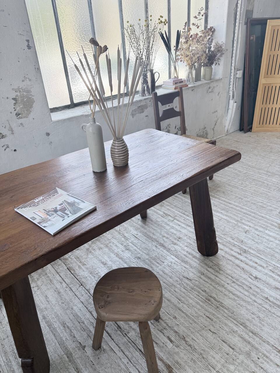 Brutalist oak table by De Puydt, Belgium 1970