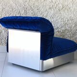 Stainless steel and royal blue velvet armchair, France, 1970s