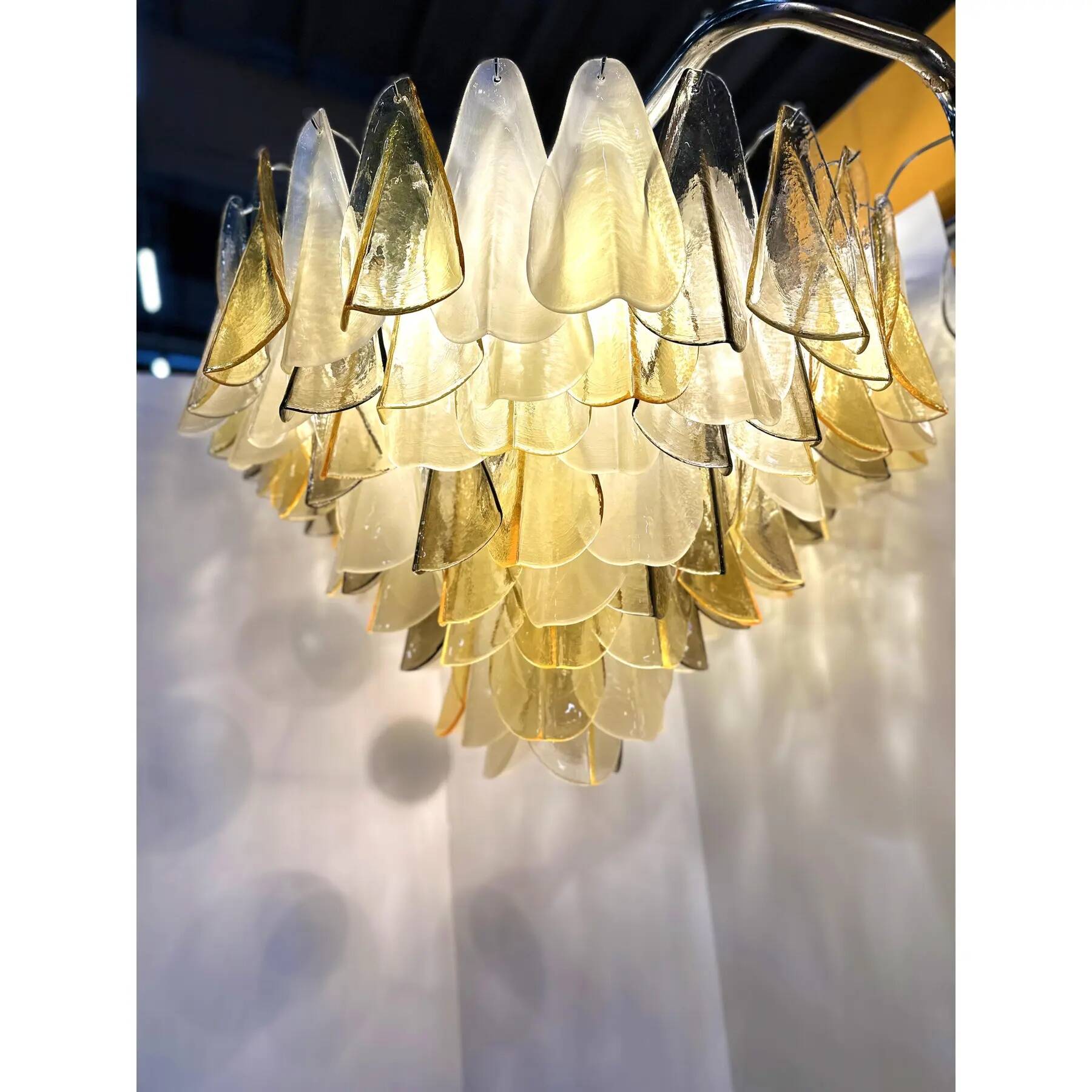 Venetian Amber and Fumè Multicolor “Rondini” Murano Glass Chandelier